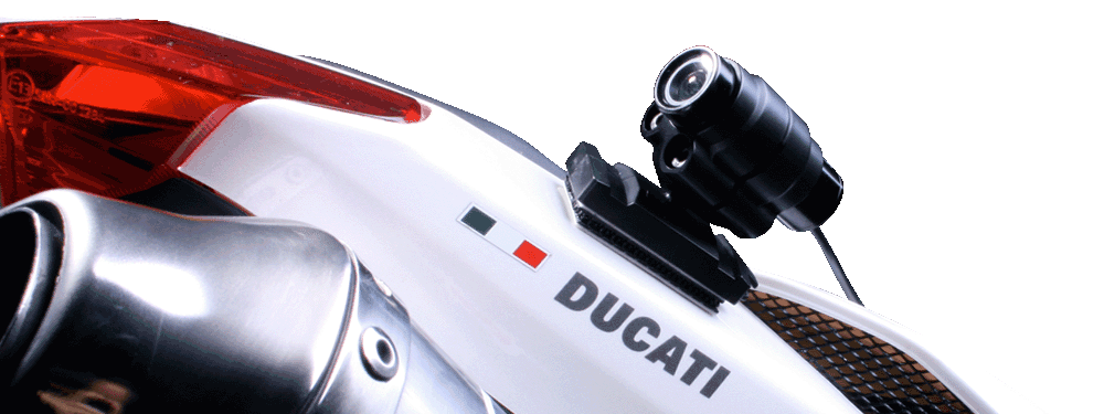 Ducati motorcycle with Blackeye One Camera attached